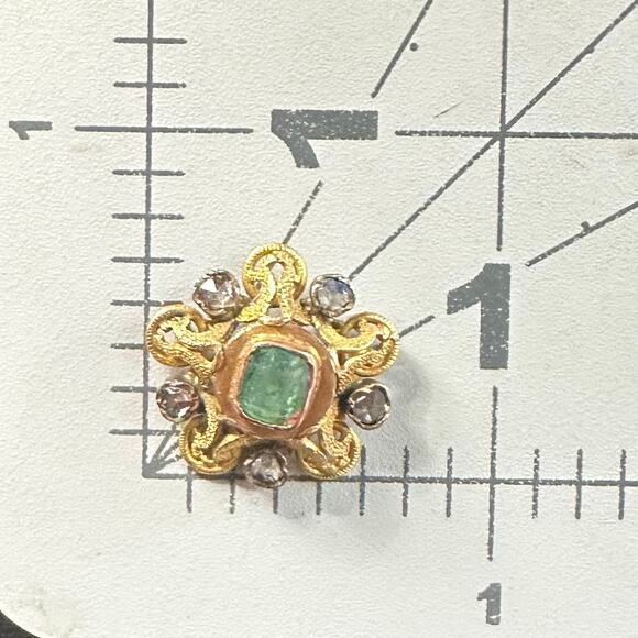Antique Iberian 17th-18th century 22kt solid gold diamonds emerald finding 2.14g - Picture 13 of 13